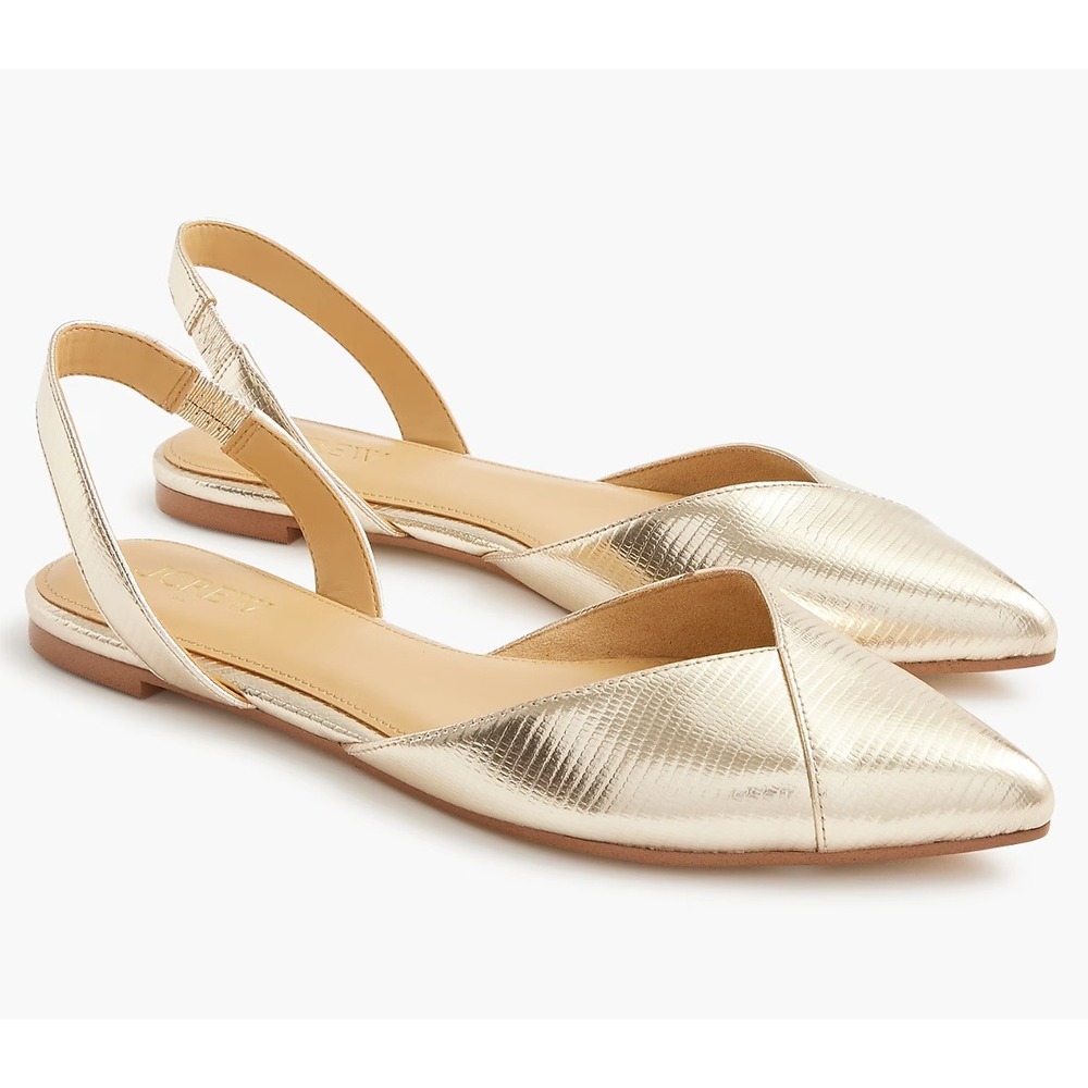 J.Crew Factory | NWT Metallic Slingback Flats in Gold Lizard Pointed Toe| Sz 8.5